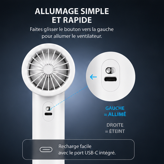Mini ventilateur FeelCool blanc - vue de dos