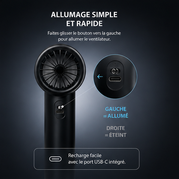 Mini ventilateur FeelCool noir - vue de dos