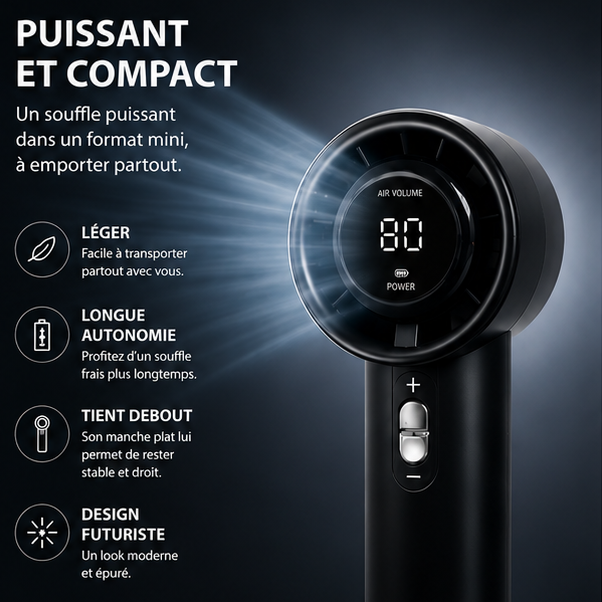 Mini ventilateur FeelCool noir - vue de côté