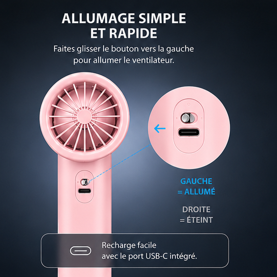 Mini ventilateur FeelCool rose - vue de dos