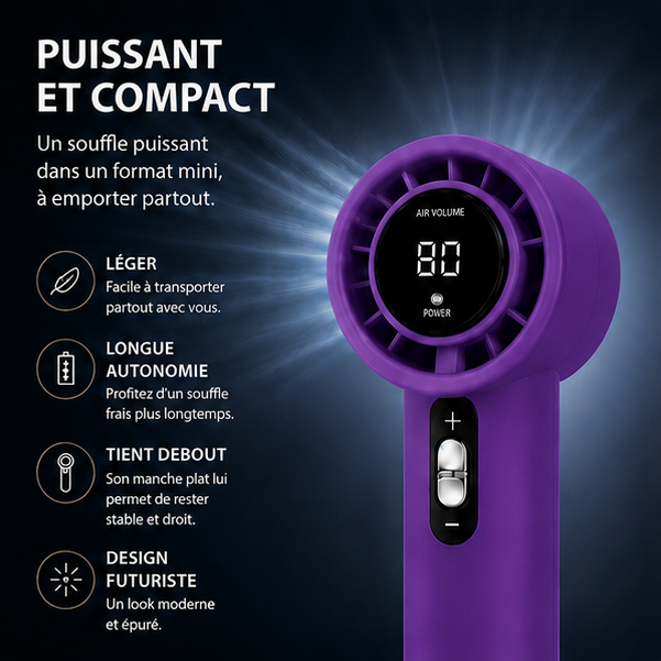Mini ventilateur FeelCool violet - vue de côté