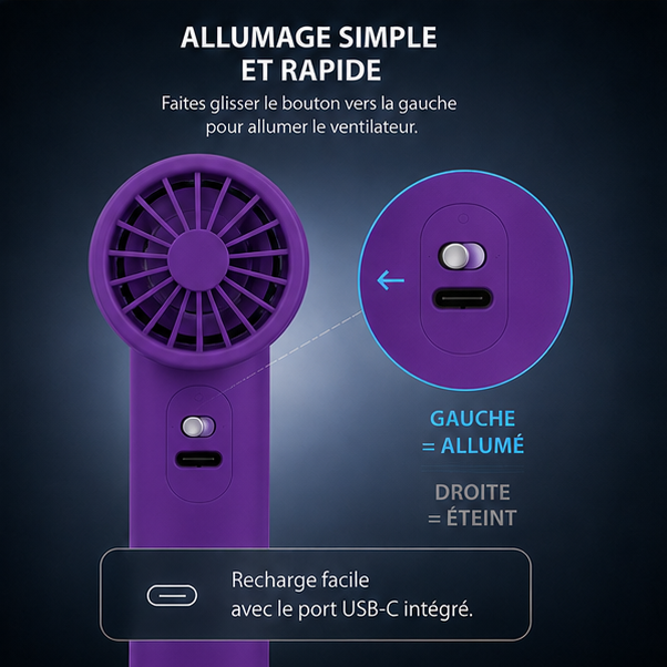 Mini ventilateur FeelCool violet - vue de dos